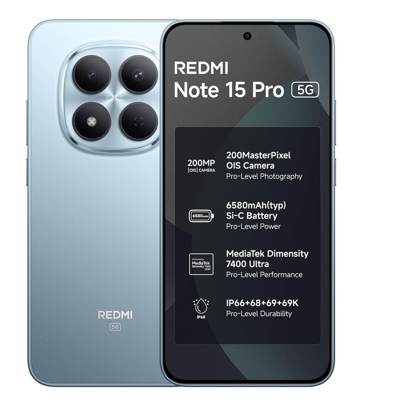 REDMI Note 15 Pro 5G (Mirage Blue, 8GB+256GB) 200MasterPixel OIS Camera