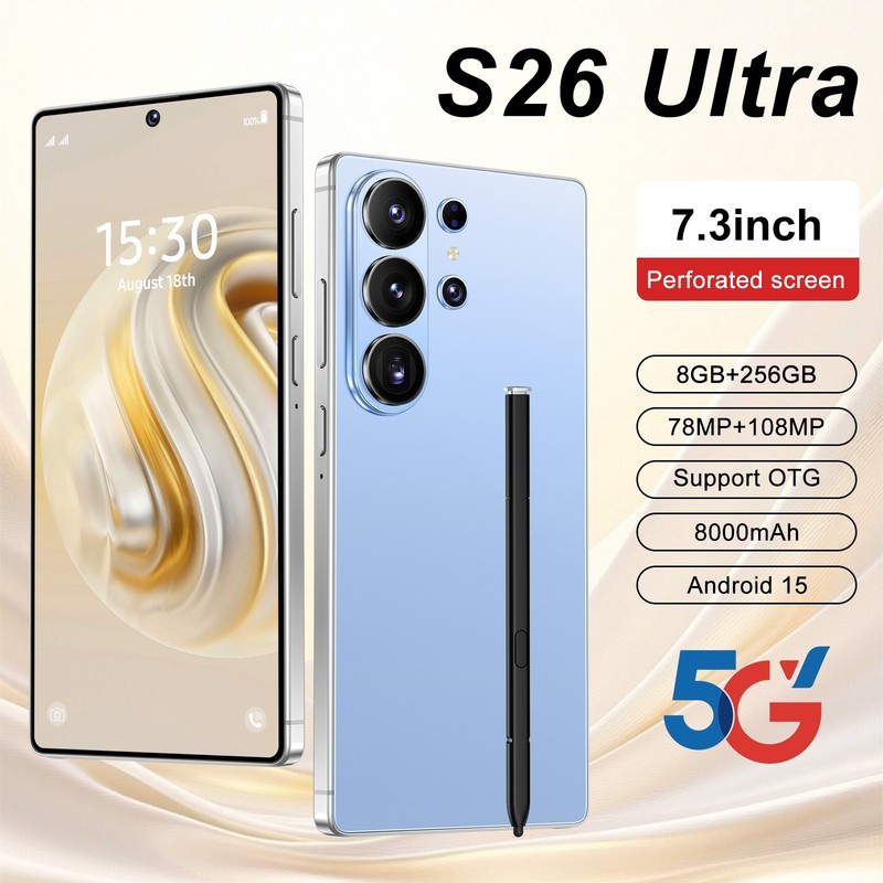 S26 Ultra 5G Smartphone 7.3&Prime; Unlocked Android 15 8GB+256GB Cellphone Dual SIM *