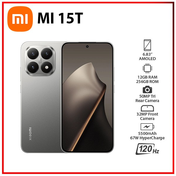 (New) Xiaomi 15T 5G 12GB+256GB GREY Dual SIM Unlocked Android Cell Phone