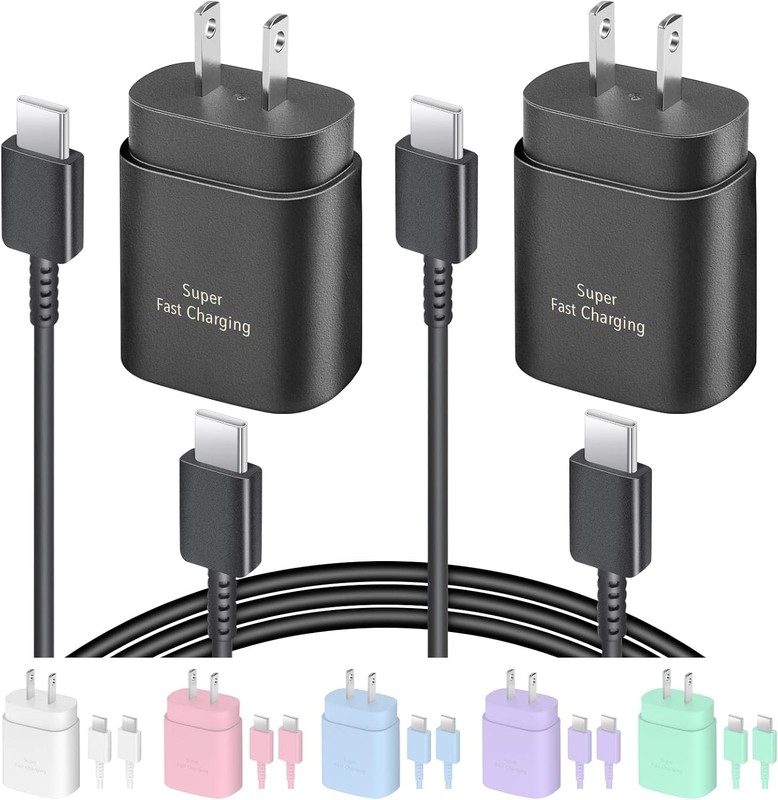 25W Fast Charger Adapter Type-C 2 Pack with 6FT Cable for Galaxy S24/S25