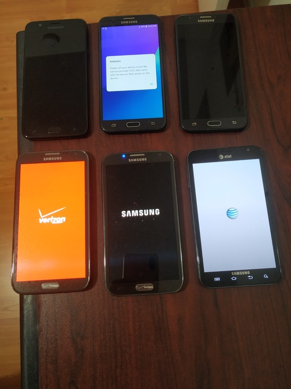 Lot of 6 Samsung Galaxy J7V SM-J737V 16GB /J7 perx SM-J727P / Note II /Note 16GB gallery