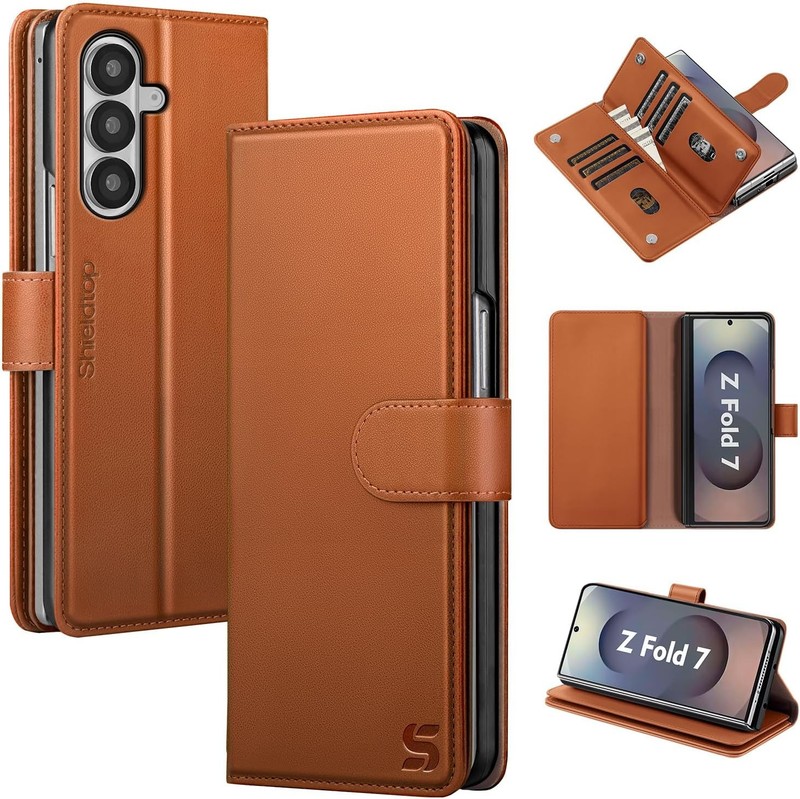 Light Brown PU Leather Wallet Case for Samsung Galaxy Z Fold 7, RFID Blocking, K