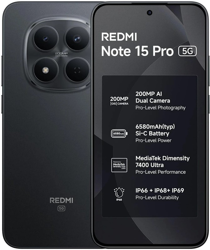 REDMI Note 15 Pro 5G ( Black, 8GB+256GB) Dimensity 7400-Ultra Global Version