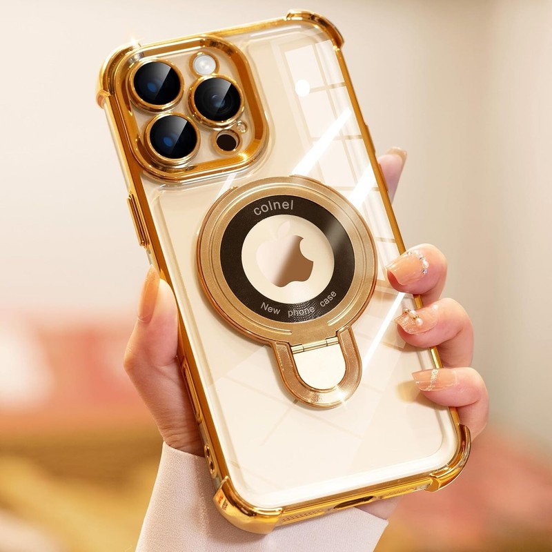 For iPhone 16 Pro Max Case with Glossy Shockproof Bumper Stylish Cover Kickstand