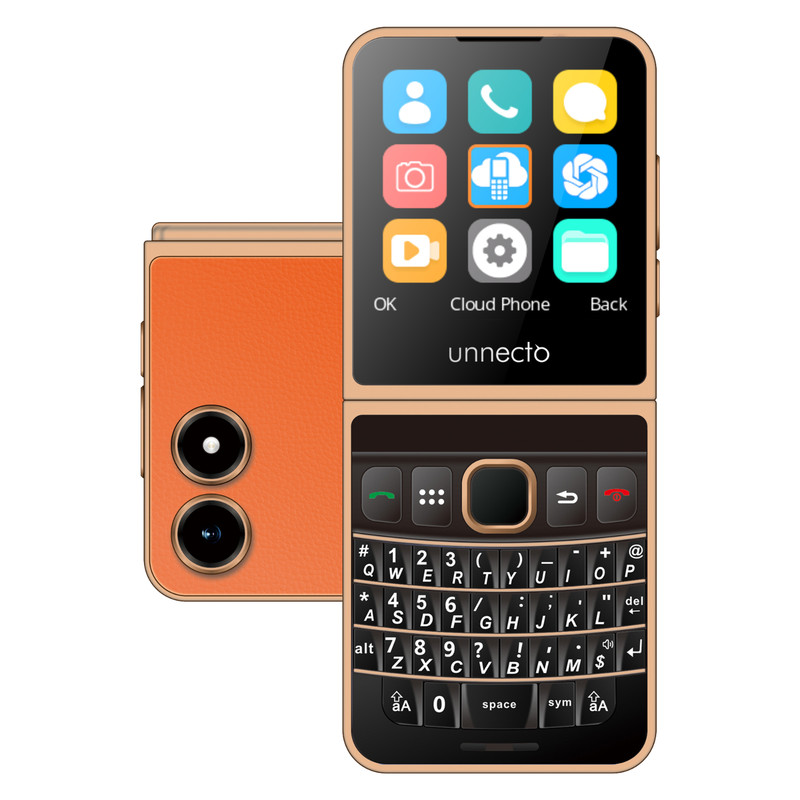 Unnecto Snap | Dual SIM | Unlocked | QWERTY Flip Phone | Cloud OS | Orange
