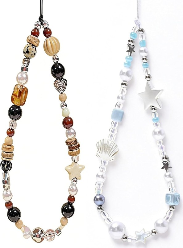 2 Pcs Phone Charm Strap Universal Hand Phone Wrist Strap Lanyard Pearl Beaded Ch