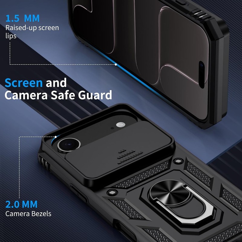 iPhone 17 Air Case with HD Screen Protector & Slide Camera Cover & Kickstand, Bl gallery