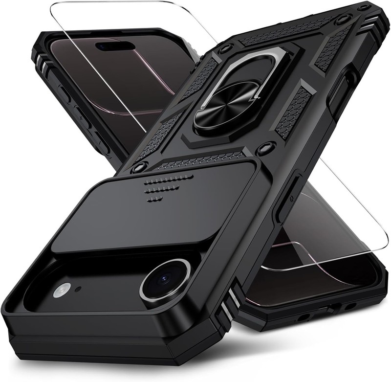 iPhone 17 Air Case with HD Screen Protector & Slide Camera Cover & Kickstand, Bl