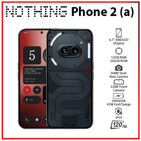 Nothing Phone 2(a) 5G BLACK 12GB+256GB Dual SIM Unlocked Android Cell Phone