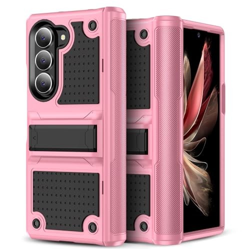 Galaxy Z Fold 6 Case Shockproof 2-in-1Silicone+PC Rugged Cover Black/Pink(YZ-93)