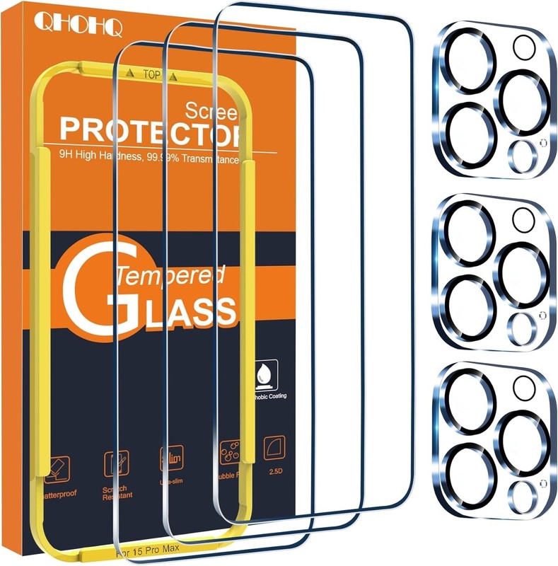 iPhone 15 Pro Max 3 Pack 9H Hardness Tempered Glass Screen Protector Film Cover