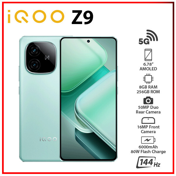 (Unlocked) iQOO Z9 5G 8GB+256GB GREEN Dual SIM Octa Core Android Cell Phone