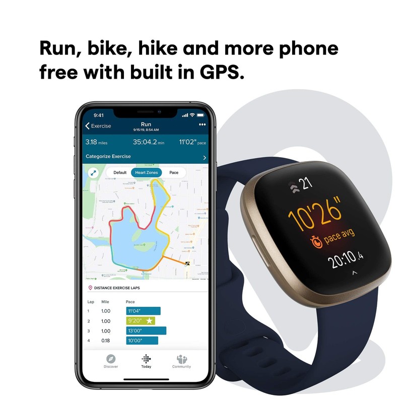 Fitbit Versa 3 Health & Fitness Smartwatch with GPS Midnight Blue/Gold, One Size gallery