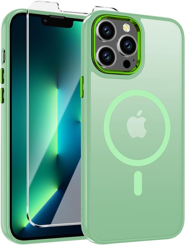 Slim Shockproof Cover for iPhone 13 Pro Max with Screen Protector – Matcha Green