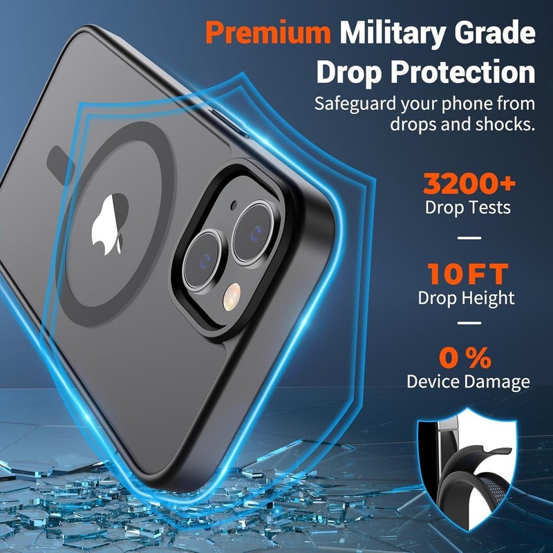 Shockproof Translucent Matte Black Case for iPhone 13/14, MagSafe Compatible gallery