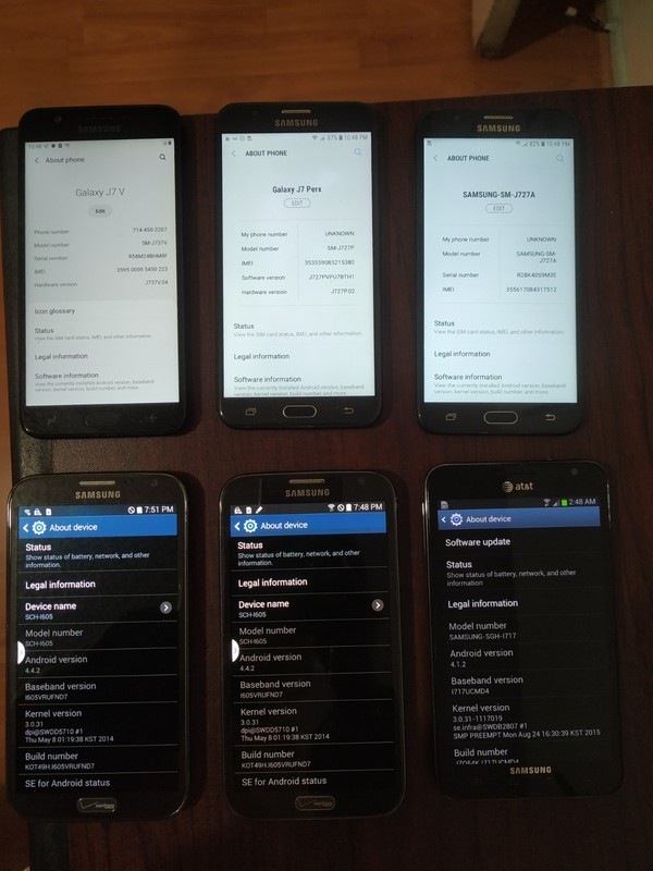 Lot of 6 Samsung Galaxy J7V SM-J737V 16GB /J7 perx SM-J727P / Note II /Note 16GB gallery
