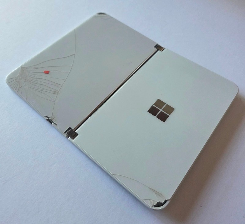 White Microsoft Surface Duo 128GB Android Phone - Works but INNER & OUTER CRACKS gallery