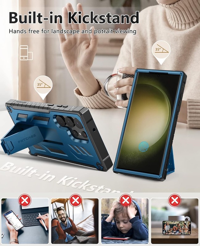 Military Grade Drop Proof Case & Kickstand for Samsung Galaxy S23-Ultra Blue gallery