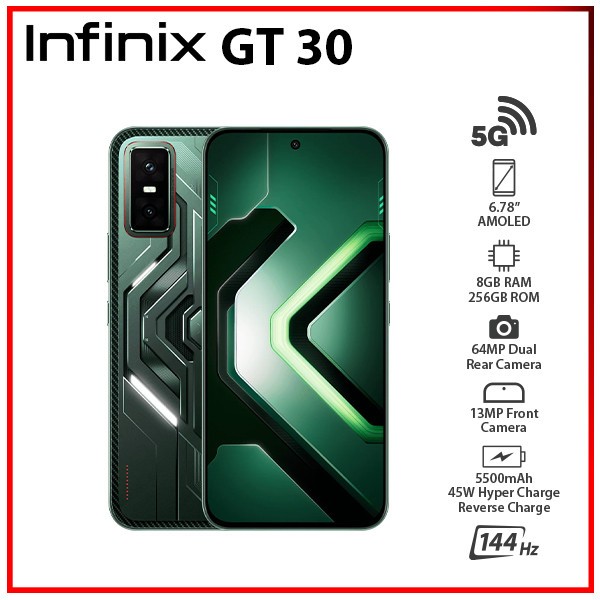 (New) Infinix GT 30 5G 8GB+256GB GREEN Dual SIM Unlocked Android Cell Phone