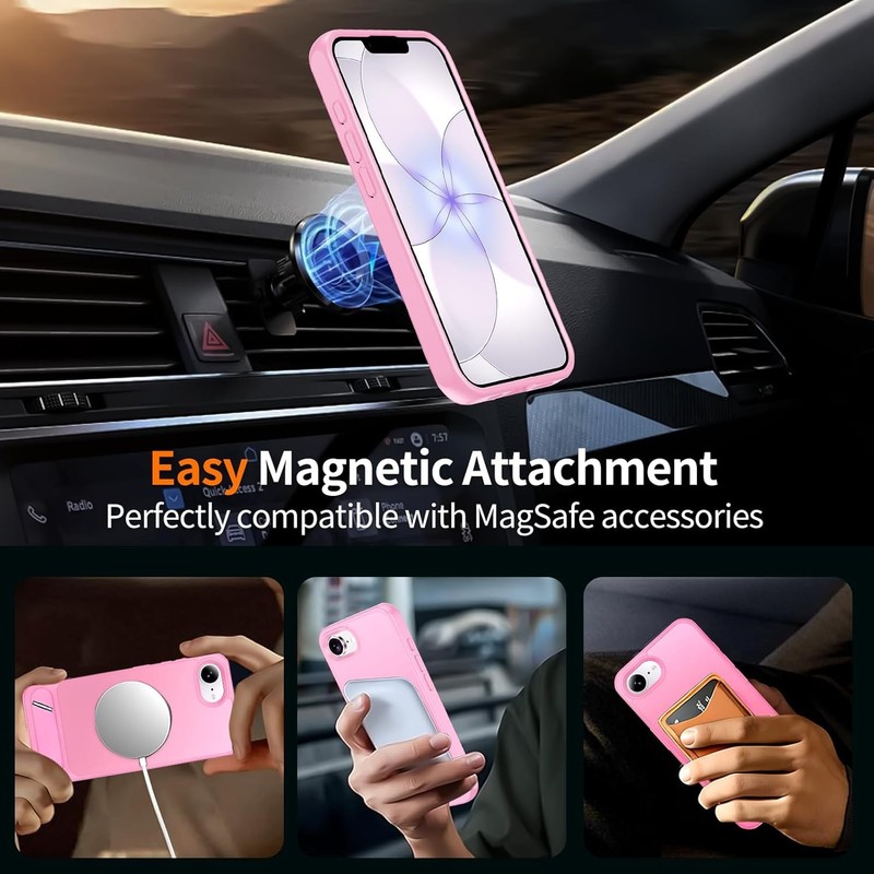 Magnetic for iPhone 17e Case/iPhone 16e Case with Metal Stand, Pink gallery