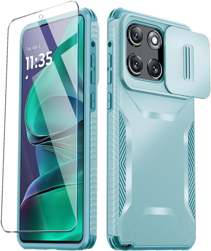 Moto G Stylus 5G 2025 Case with Slide Camera Cover and Screen Protector, Mint Gr