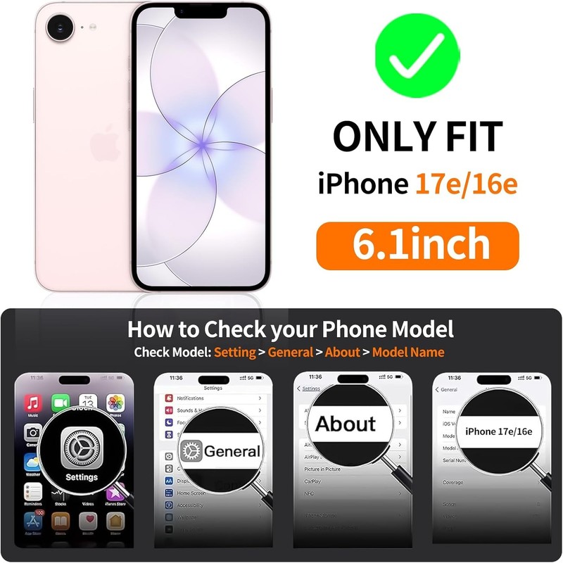 Magnetic for iPhone 17e Case/iPhone 16e Case with Metal Stand, Pink gallery