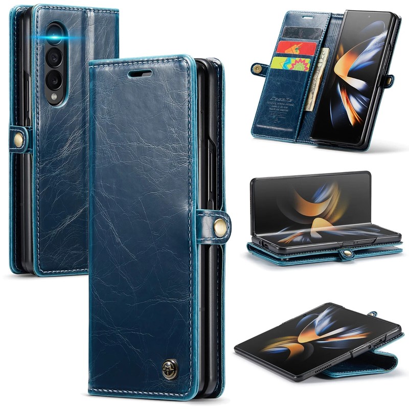 Samsung Galaxy Z Fold 4 Case Wallet Leather Card Slots Defender Cover Blue