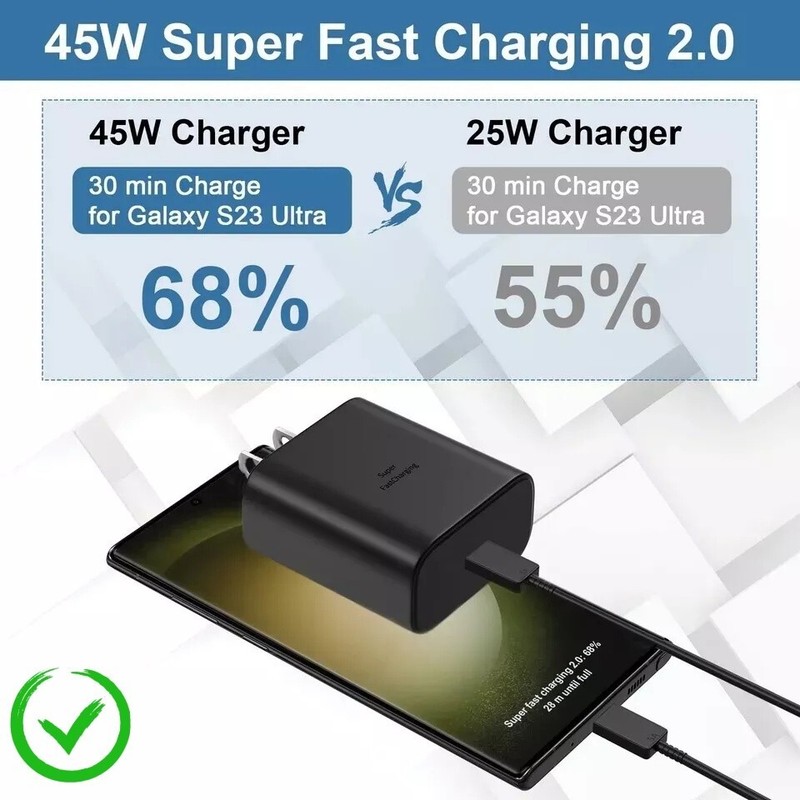 45W Type USB-C Super Fast Wall Charger+6ft Cable for Samsung Galaxy S23 S22 S21+