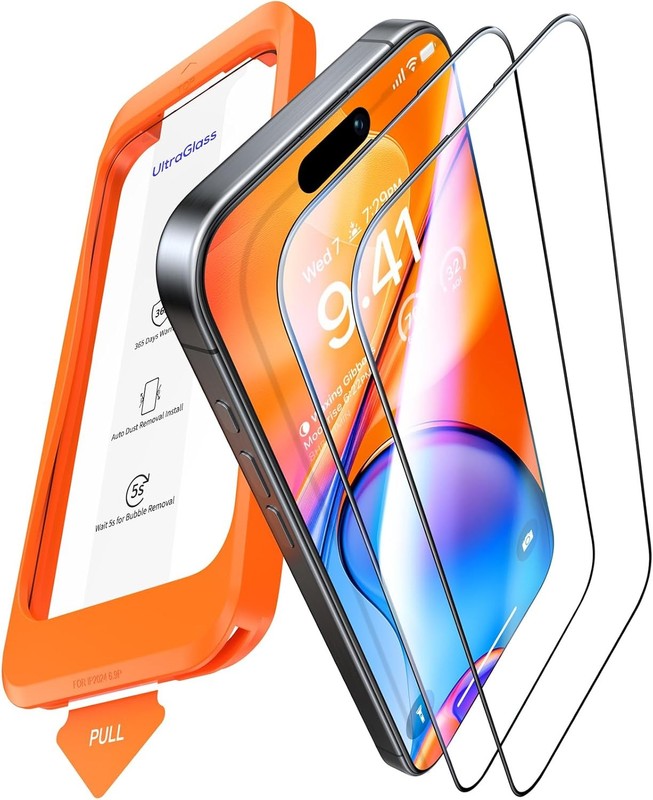 Full Coverage Tempered Glass Screen Protector 2 Pack for iPhone 16 Pro 6.3