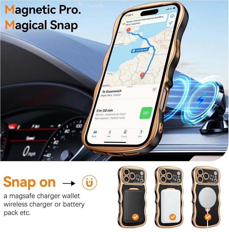 Magnetic for iPhone 17 Pro Max Case with 360° Rotatable Kickstand Ring, Black/Go gallery