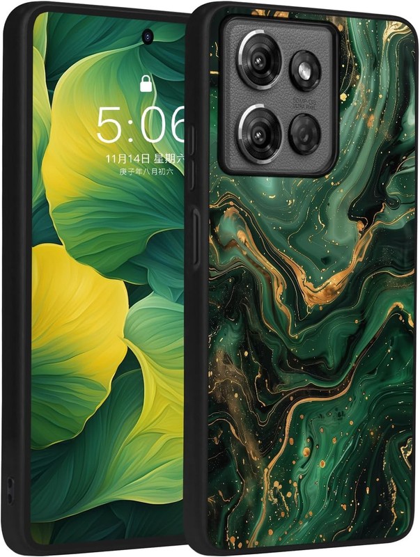 Cute Flower Slim Fit [Glow in The Dark] Case for Moto G 5G 2025 Green Marble