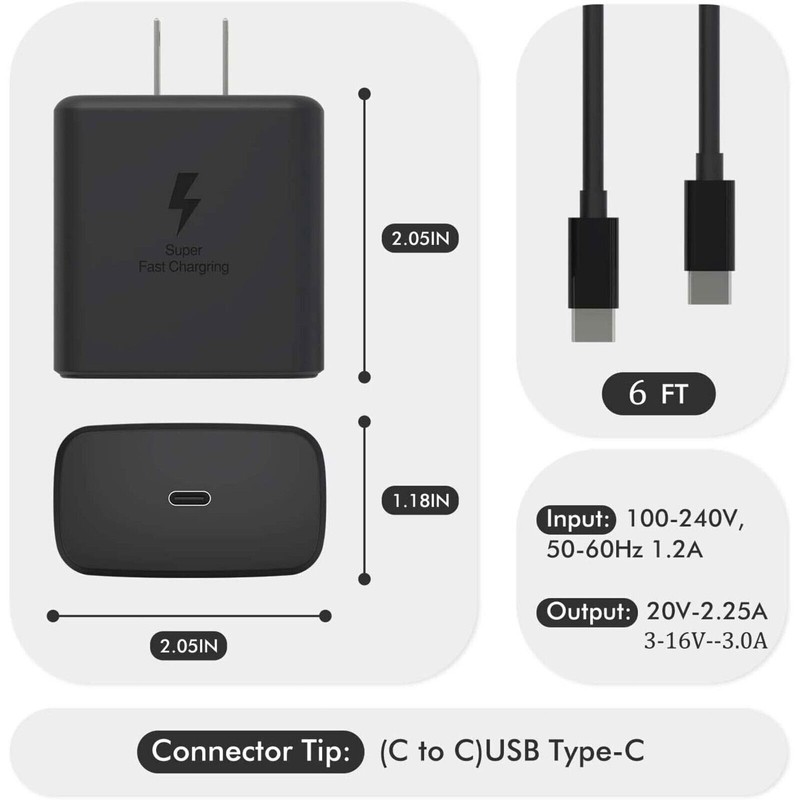 45W Universal Fast Charger Wall Adapter Type C Cable for Samsung Galaxy S22 S21 gallery