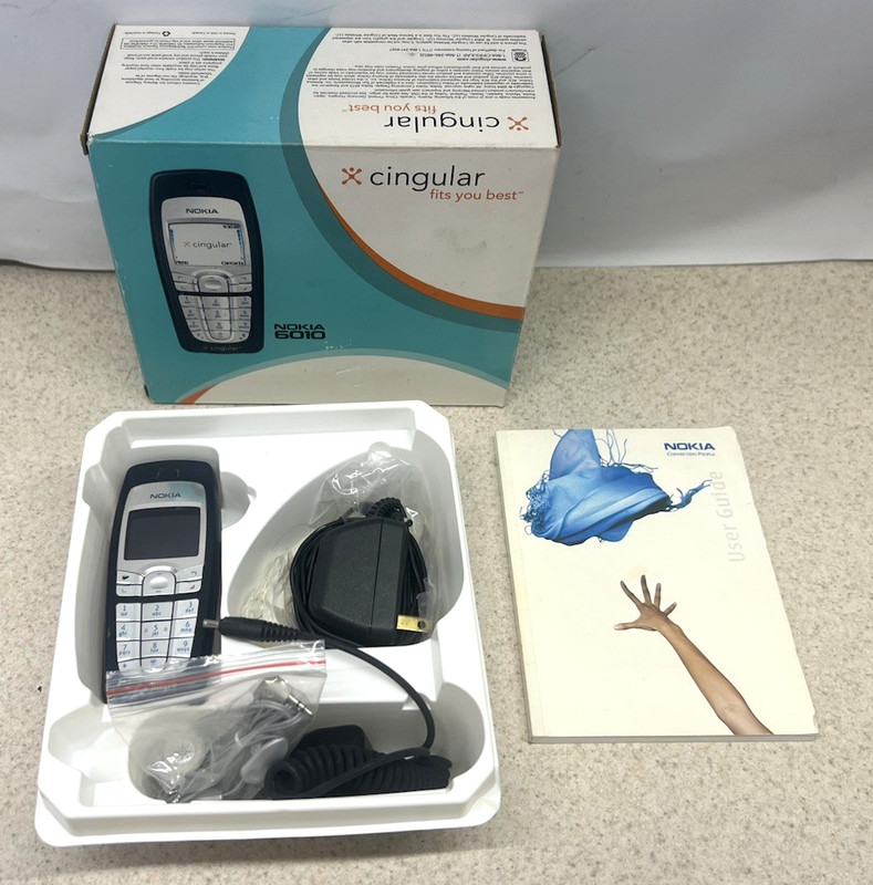 VTG 2004 NOKIA 6010 Navy Cingular Candybar CELL PHONE w/ Chargers UNTESTED