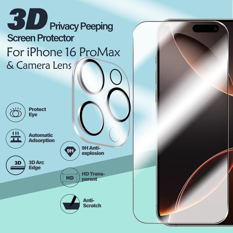 [2+2 PCS] Screen Protector & Camera Lens Protectors for iPhone 16 Pro Max 6.9 In gallery