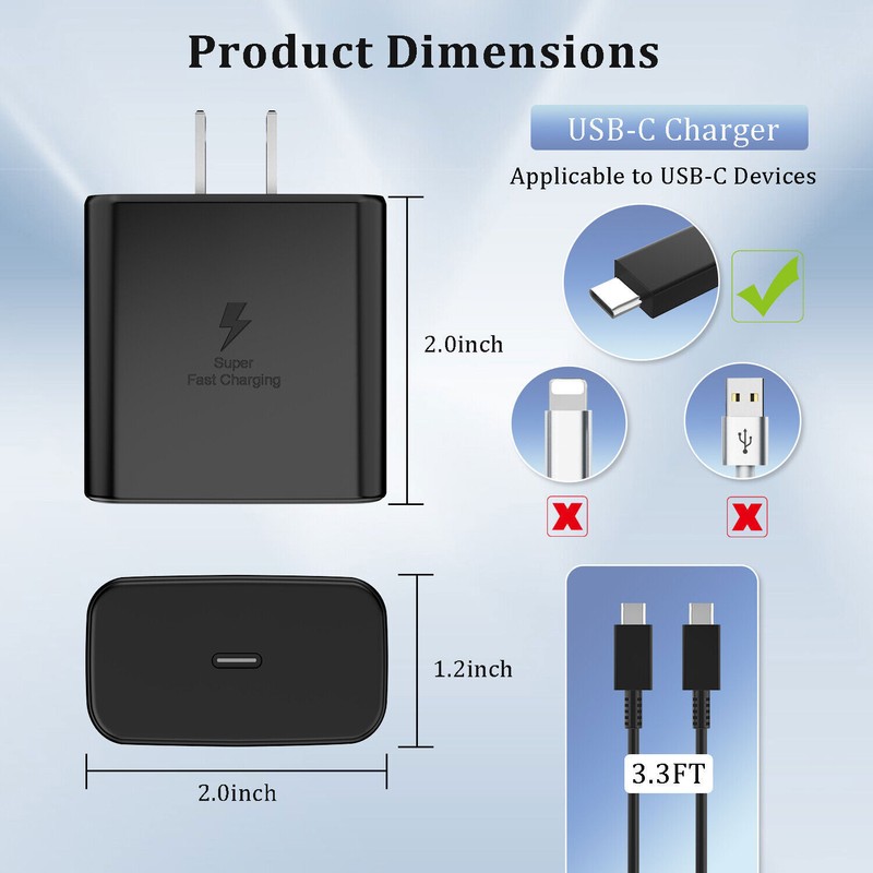 45W USB-C Super Fast Wall Charger Type C Charging Cable For Samsung S24-S22-S23+ gallery