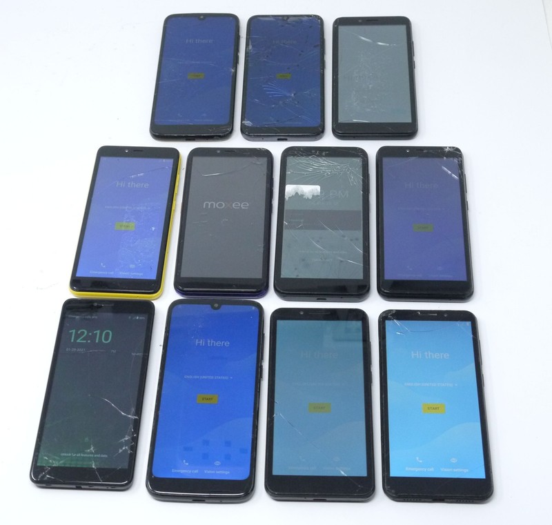 Lot of 11 Various Android Smartphones - For Parts & Cracked - Schok, XMobile