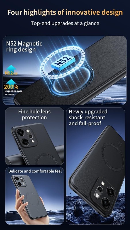 Oppo Reno 14 Pro 5G Case Cover, PU Leather Shockproof Phone Case, Gray