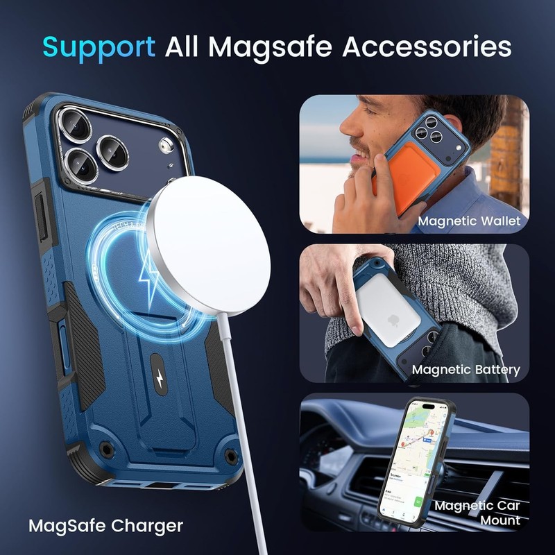 3 in 1 for iPhone 17 Pro Max Case, Invisible Kickstand, HD Screen Protector, Blu gallery