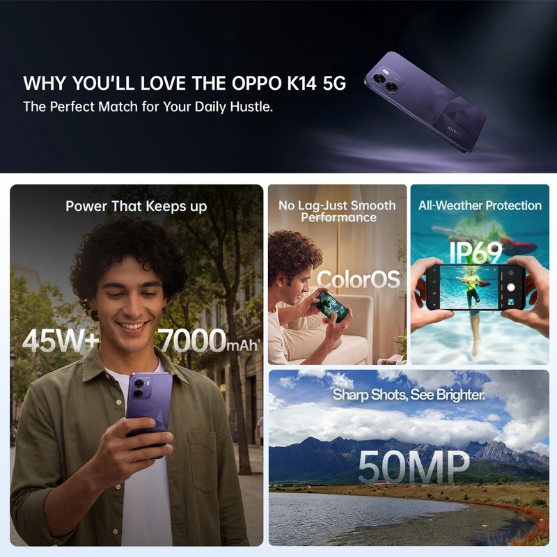 OPPO K14 5G (Violet, 128 GB 6 GB RAM) 6.75 inch Dimensity 6300 Global Version. gallery