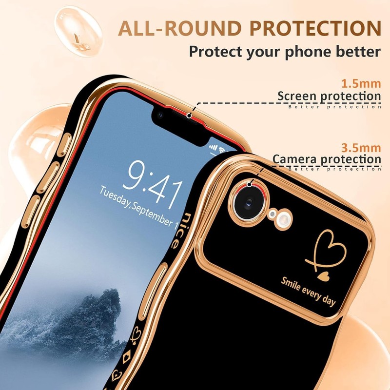 iPhone 16e Case for iPhone 17e Case for Women Girls, Cute Wave Frame Dark Purple gallery