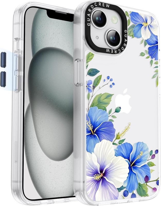 iPhone 14 Case, [Hibiscus] Cool Aesthetic Pattern for Women, Slim Crystal Clear