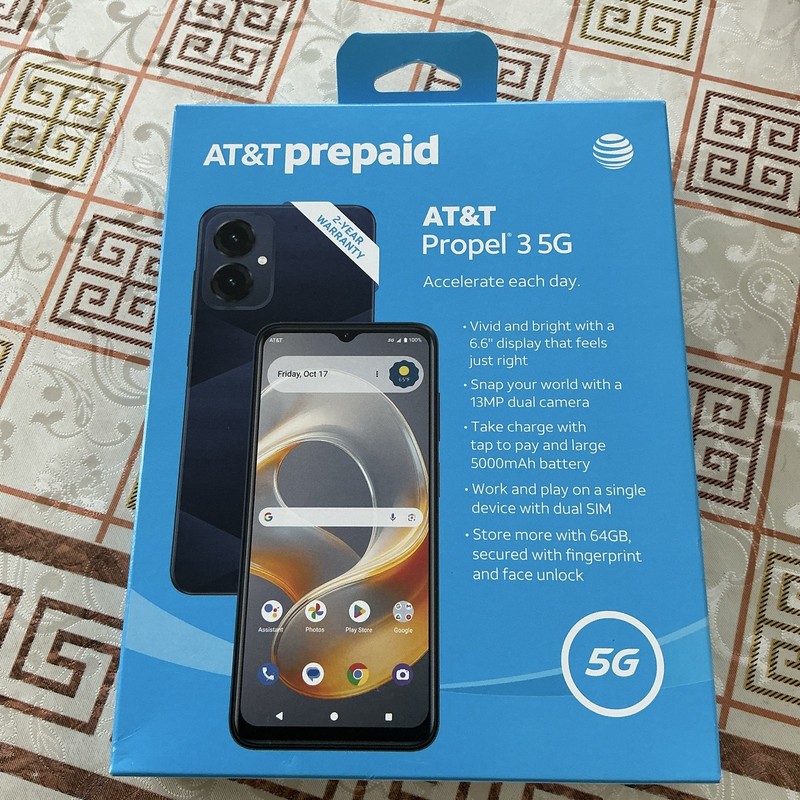 AT&T Propel 3 5G Prepaid 64GB Blue 6.6in 13MP Dual SIM Face/Fingerprint