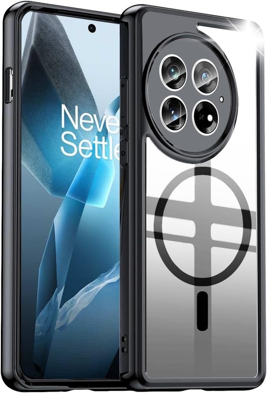 Magnetic for OnePlus 13 Case, Clear Shockproof Phone Case with Camera Cover, Bla