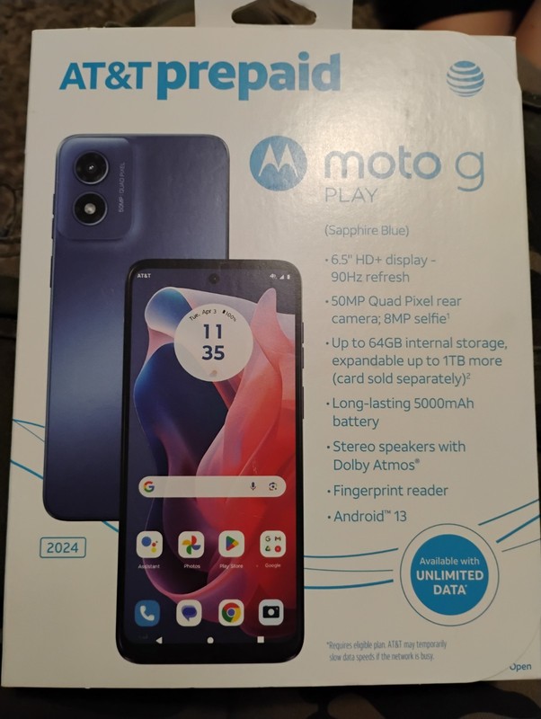 Motorola Moto G Play (2024) Blue AT&T Prepaid Smartphone 64GB NEW FACTORY SEALED