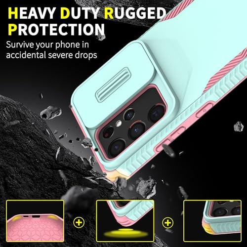 Galaxy S21 Ultra Case, 1 HD Screen Protector, Slide Camera Cover (Cyan/Pink) gallery