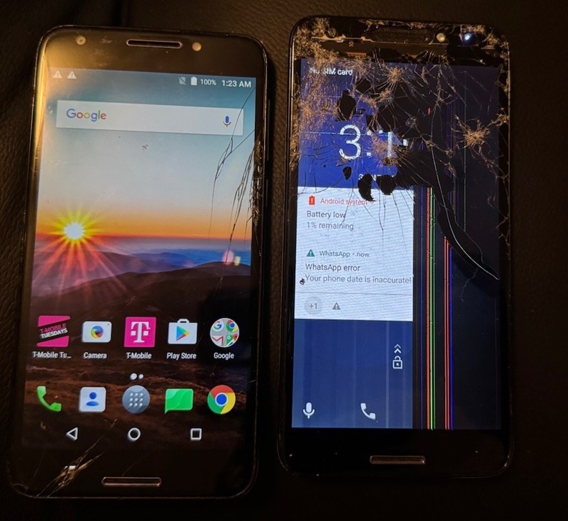lot of 2 REVVL 32GB 5049w Black (T-Mobile) Smartphone Fast Ship Cracked Glass