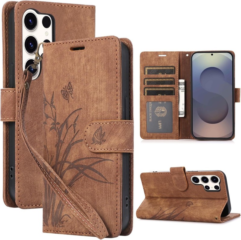 Wallet Case for Galaxy S26 Ultra, Floral Butterfly Embossed PU Leather Flip Case