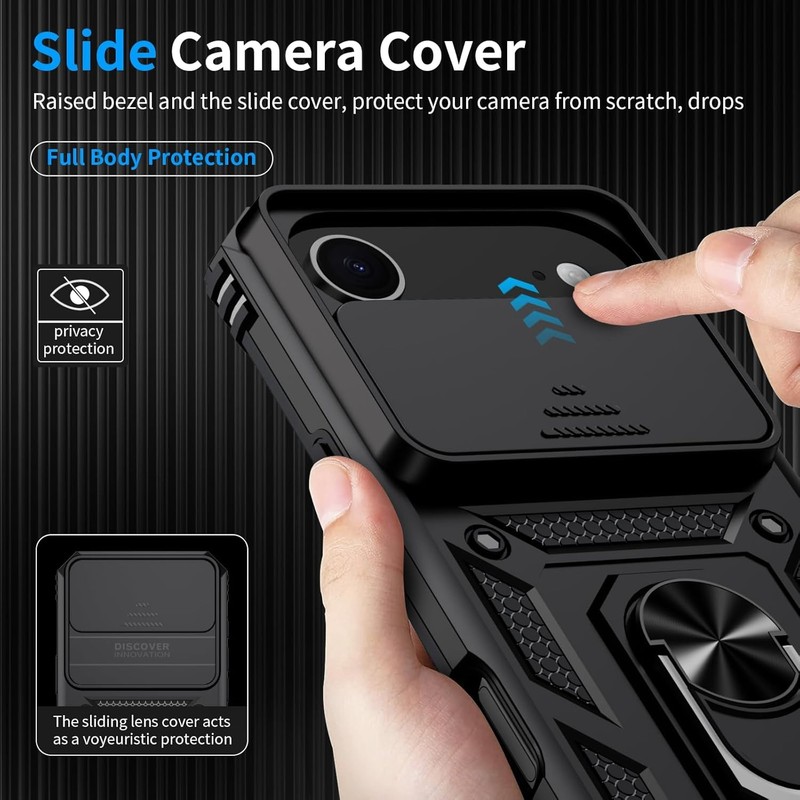 iPhone 17 Air Case with HD Screen Protector & Slide Camera Cover & Kickstand, Bl gallery