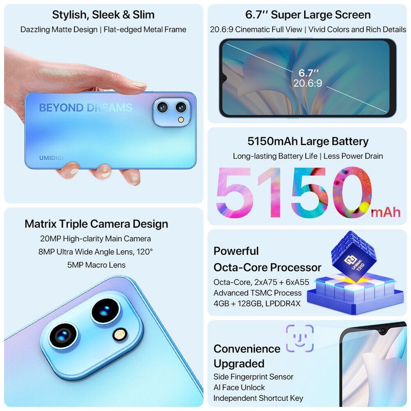 UMIDIGI A13S 4GB+64GB 5150mAh 6.7" 4G LTE Android AI Face Unlocked Smartphone gallery