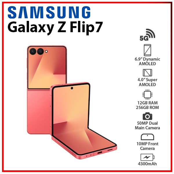 (New) Samsung Galaxy Z Flip7 5G CORALRED 12GB+256GB Dual SIM Android Cell Phone